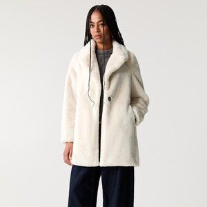 Pull & Bear cream beige teddy faux vegan fur plush coat small